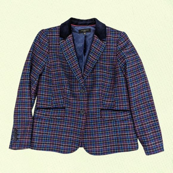 Talbots Petite Mistletoe‎ Plaid Two Button Blazer 8P Multicolor Shetland Wool - Picture 5 of 7
